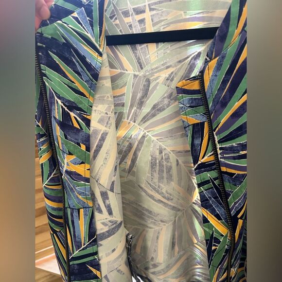 Nordstrom Halogen Women's Green and Yellow Patterned Bomber Jacket - Picture 3 of 7